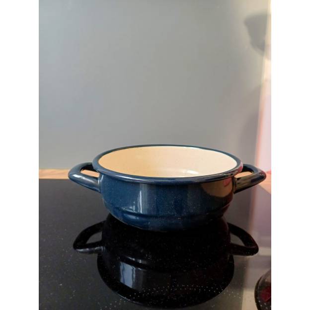 Plat en Acier Emaillé Rond - Avec poignées - Diam 16 cm - Bleu foncé