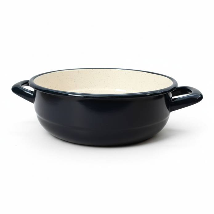 Enamelled Steel Dish - Round - With handles - Diam 24 cm - Dark Blue