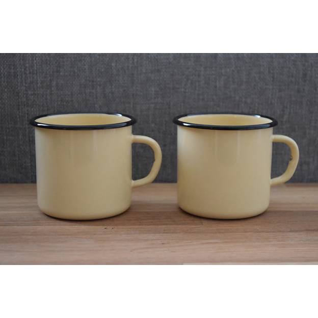 Enamelled Steel Mug - Yellow - 250 ml - Set of 4