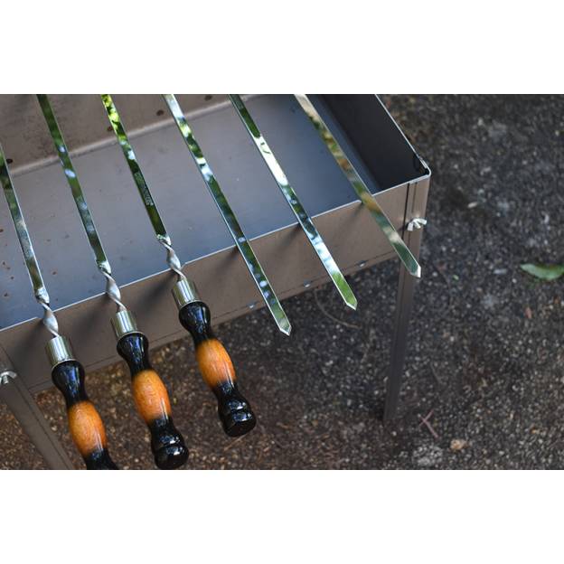 6 Stainless Steel Skewers with Wooden Handle - Length 40 cm