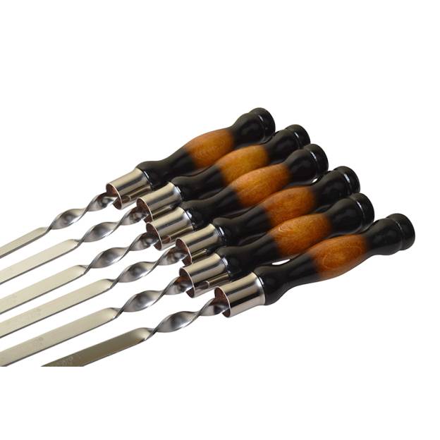 6 Brochettes en inox avec manche en bois - Longueur 40 cm