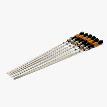 6 Brochettes en inox avec manche en bois - Longueur 40 cm