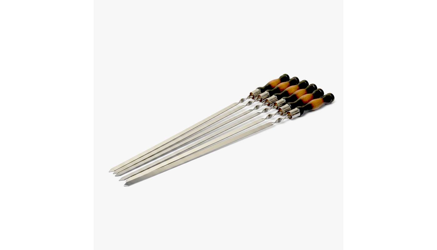 6 Brochettes en inox avec manche en bois - Longueur 40 cm
