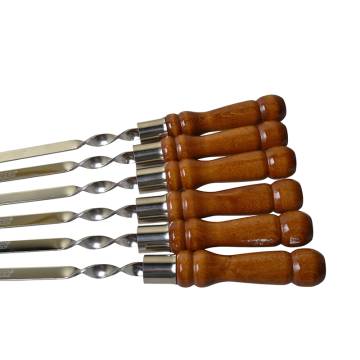 6 Brochettes en inox avec manche en bois - Longueur 40 cm