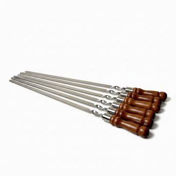6 Brochettes en inox avec manche en bois - Longueur 40 cm