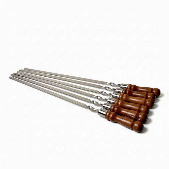 6 Brochettes en inox avec manche en bois - Longueur 40 cm