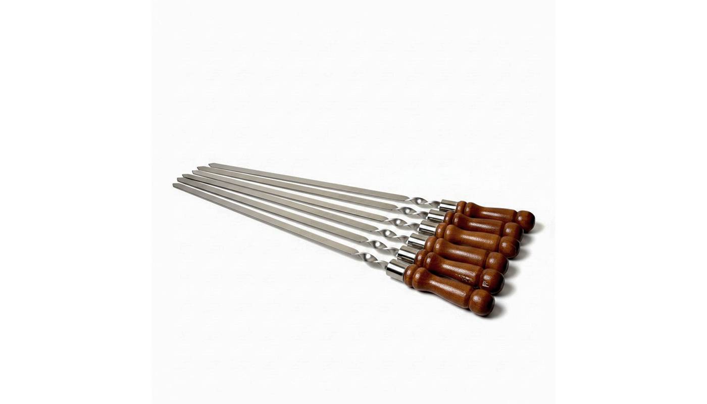 6 Stainless Steel Skewers with Wooden Handle - Length 40 cm