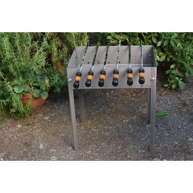 Ensemble Barbecue Acier Galvanisé et 6 Brochettes Inox Manche Bois