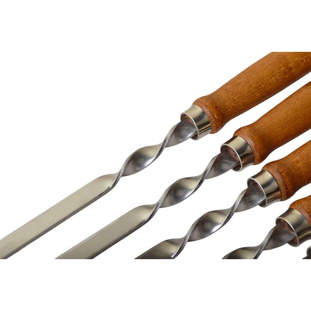 6 Brochettes en inox avec manche en bois - Longueur 53 cm