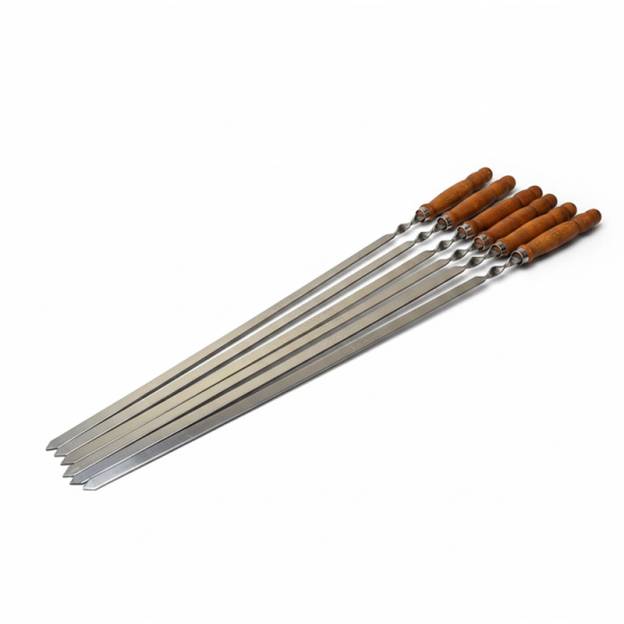 6 Brochettes en inox avec manche en bois - Longueur 53 cm
