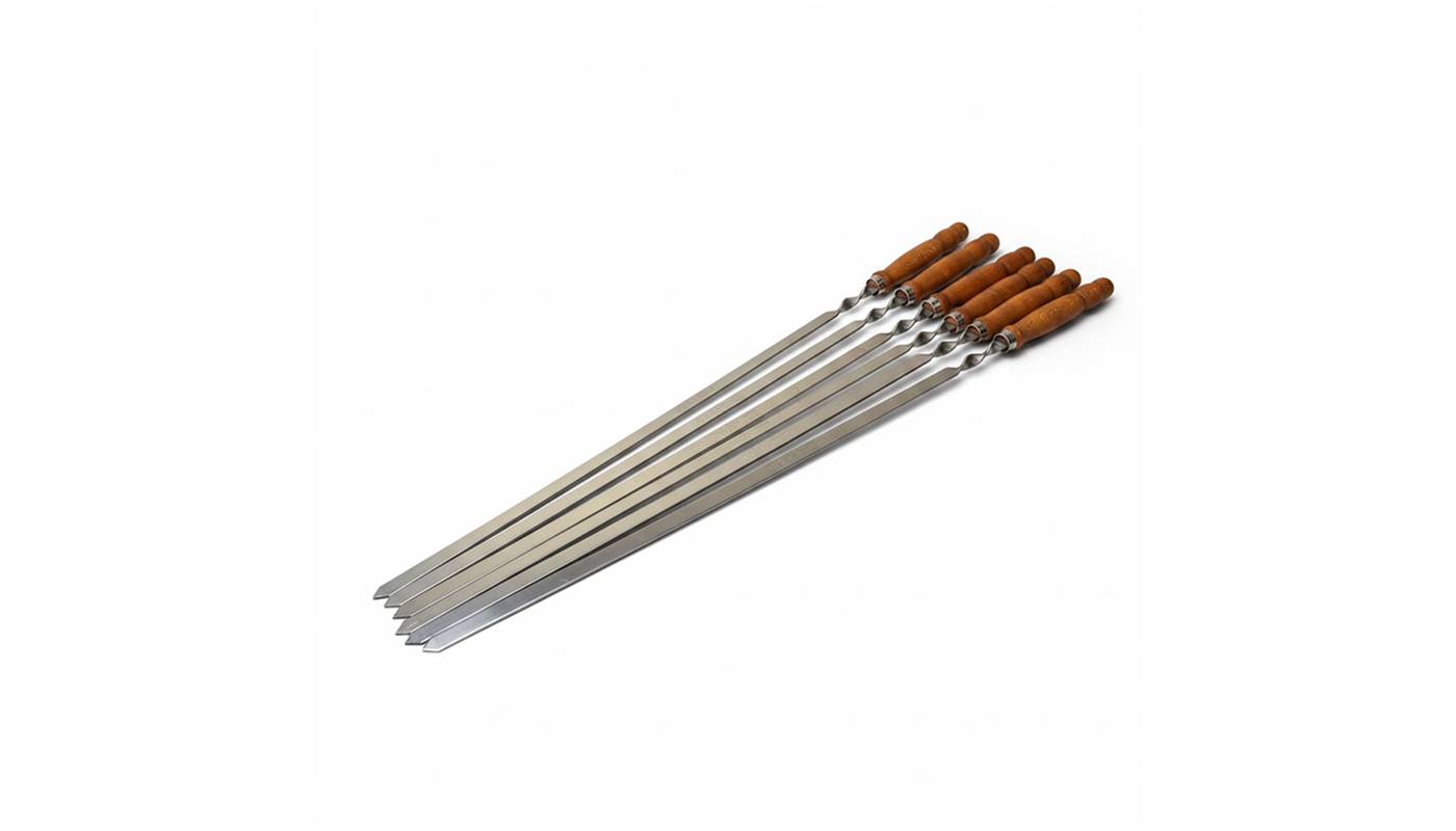 6 Brochettes en inox avec manche en bois - Longueur 53 cm