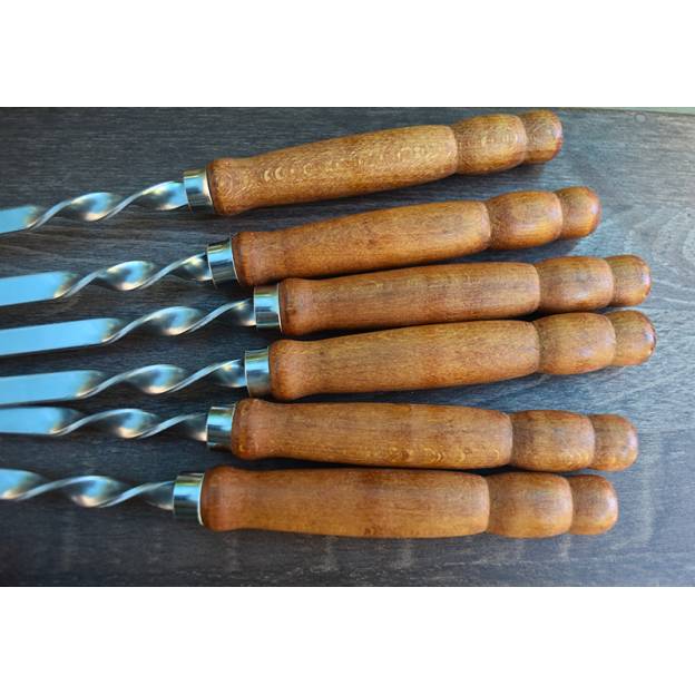 6 Stainless Steel Skewers with Wooden Handle - Length 53 cm