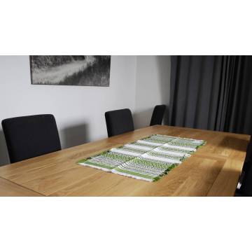 Hand-woven cotton table runner - Green and white