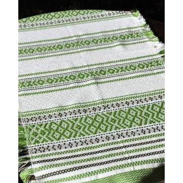 Hand-woven cotton table runner - Green and white