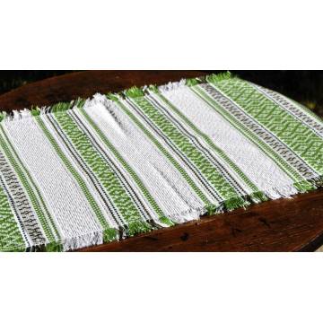 Hand-woven cotton table runner - Green and white