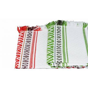 Hand-woven cotton table runner - Green and white