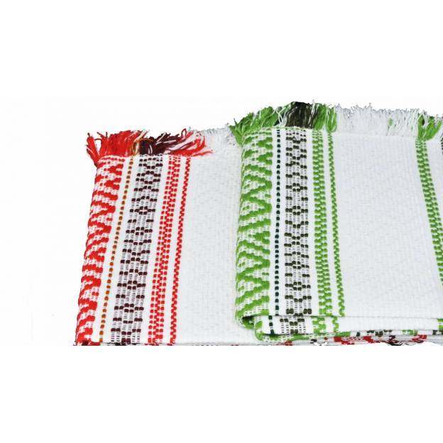 Hand-woven cotton table runner - Green and white