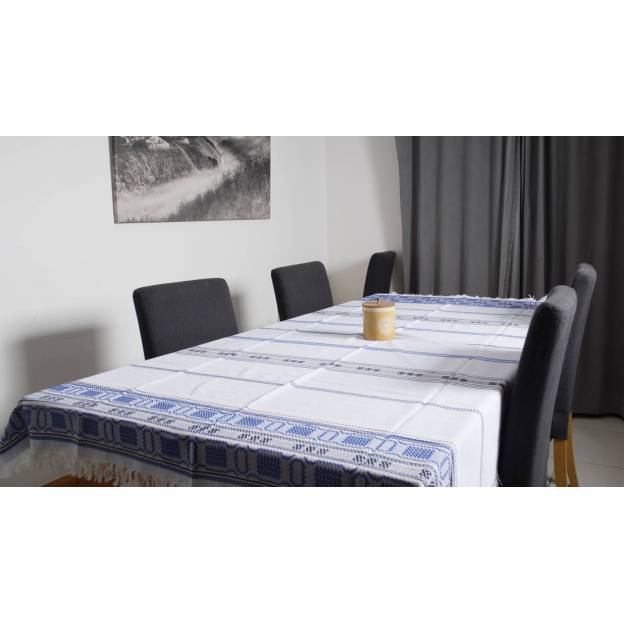 Nappe tissée main - 220x134 cm - Coton - Bleue