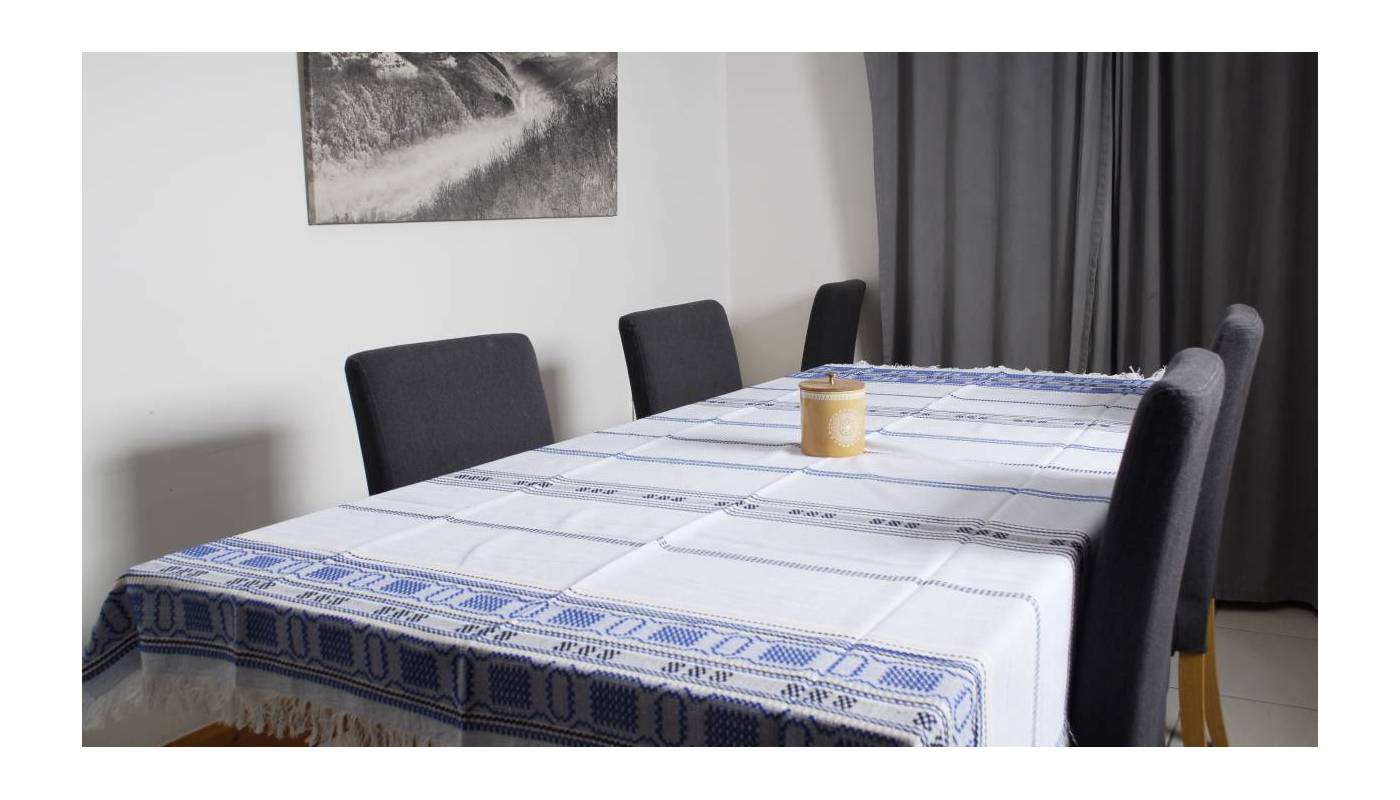 Nappe tissée main - 220x134 cm - Coton - Bleue