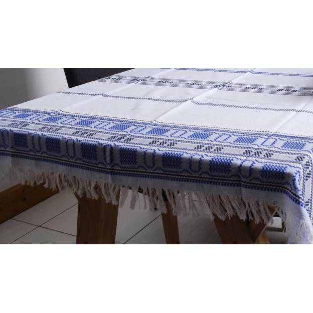 Nappe tissée main - 220x134 cm - Coton - Bleue