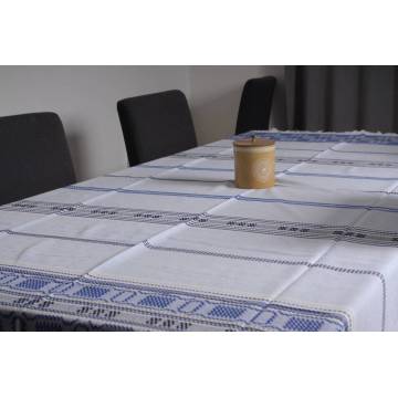 Nappe tissée main - 220x134 cm - Coton - Bleue