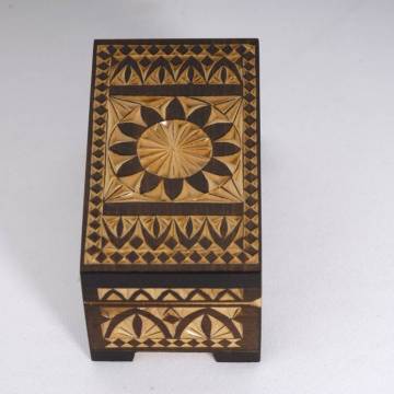 Boîte en bois décorée - 120x70x55 mm - Marron
