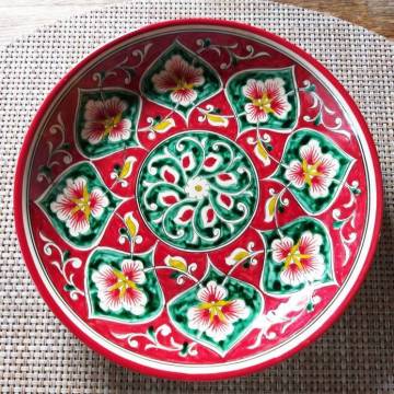 Assiette céramique peinte - Rishtan - Ø 24.5 cm - Rouge