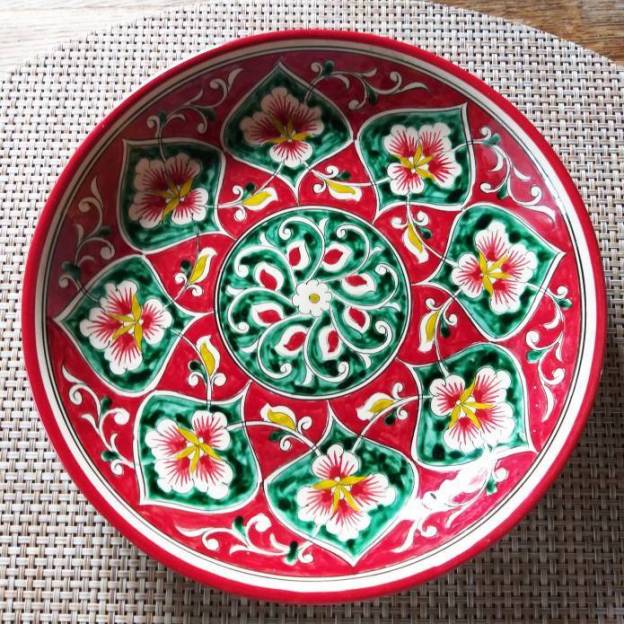Assiette céramique peinte - Rishtan - Ø 24.5 cm - Rouge