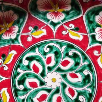 Assiette céramique peinte - Rishtan - Ø 24.5 cm - Rouge