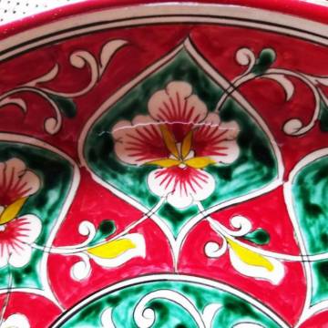 Assiette céramique peinte - Rishtan - Ø 24.5 cm - Rouge