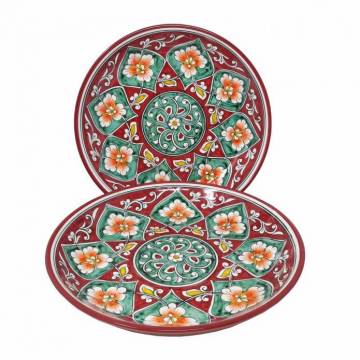 Assiette céramique peinte - Rishtan - Ø 24.5 cm - Rouge