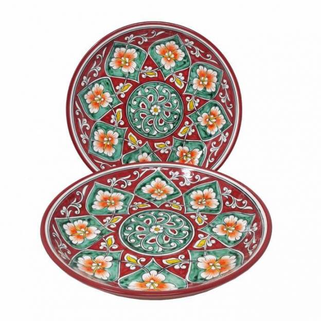 Assiette céramique peinte - Rishtan - Ø 24.5 cm - Rouge