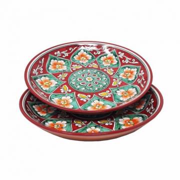 Assiette céramique peinte - Rishtan - Ø 24.5 cm - Rouge