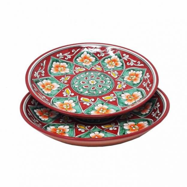 Assiette céramique peinte - Rishtan - Ø 24.5 cm - Rouge