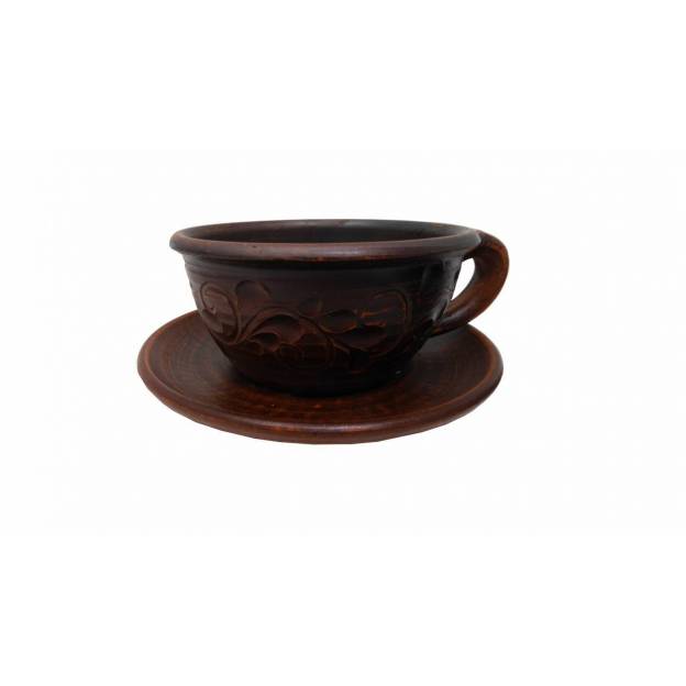 Tasse en terre cuite avec soucoupe - 100 ml