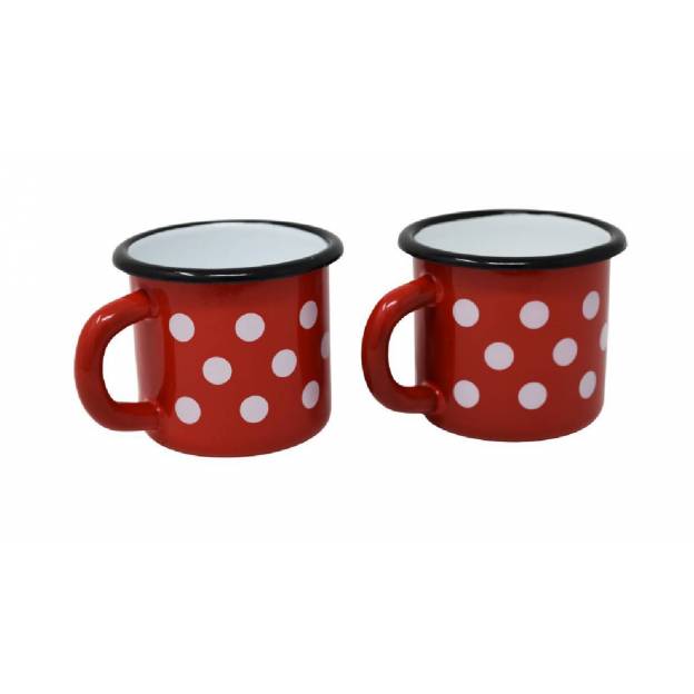 Metallic mug - Ceramic-like - Red with dots - 250 ml