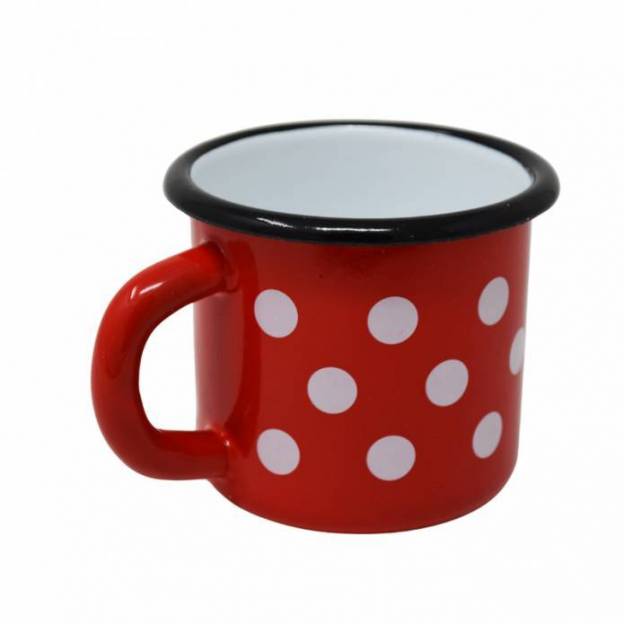 Mug Rouge à Pois Blancs - Métal émaillé - 250 ml - Lot de 2