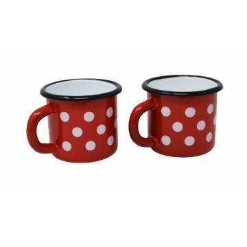 4 metallic mugs - Ceramic-like - Red with dots - 250 ml