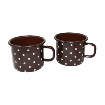 4 enamelled metal mugs - 500 ml - Chocolat with dots