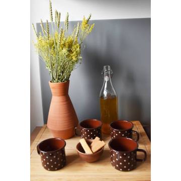 4 enamelled metal mugs - 500 ml - Chocolat with dots