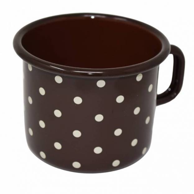 6 enamelled metal mugs - 500 ml - Chocolat with dots