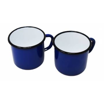 2 enamelled metal mugs - 250 ml - Blue